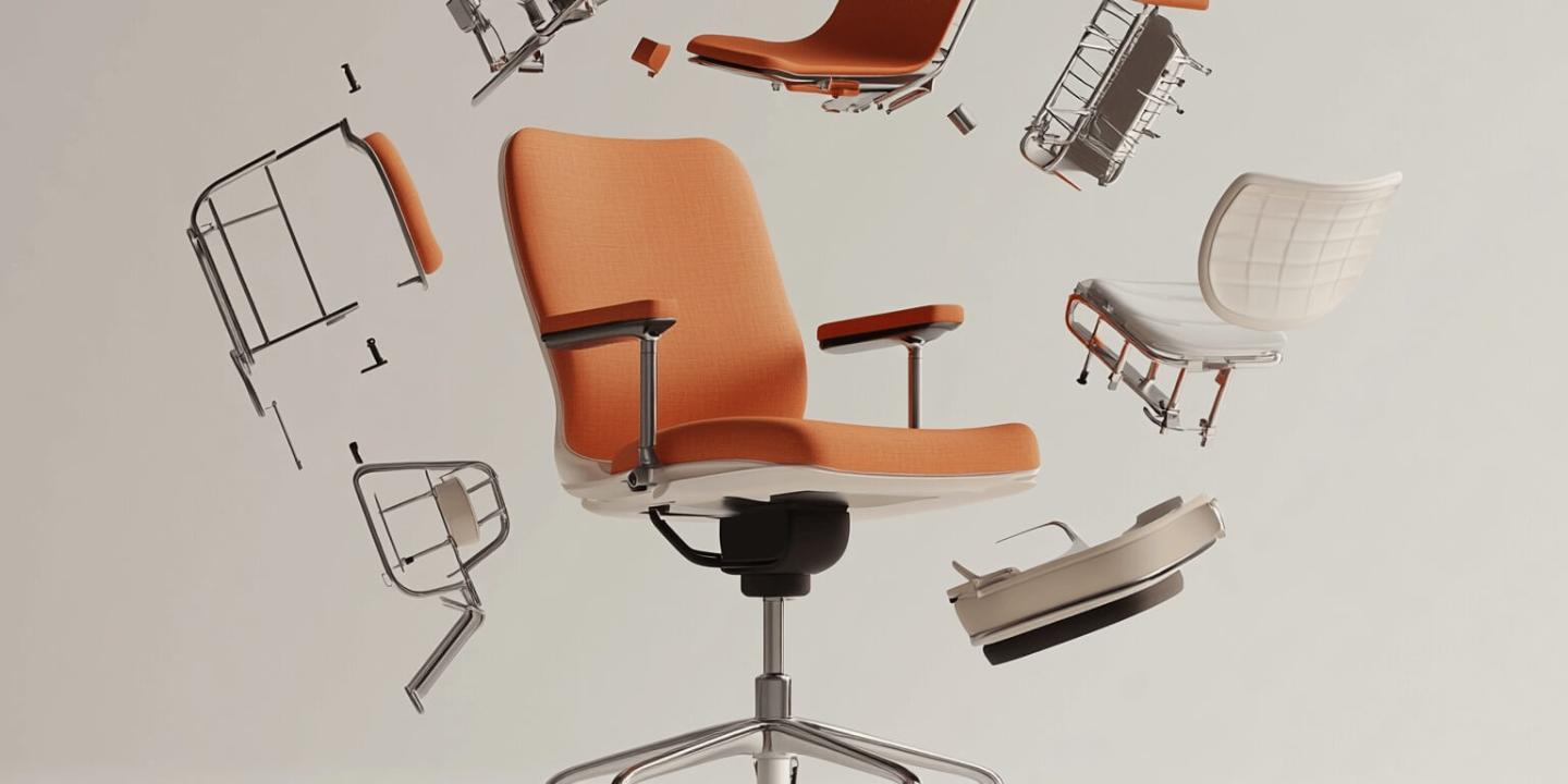 Una sedia da ufficio e le sue singole parti