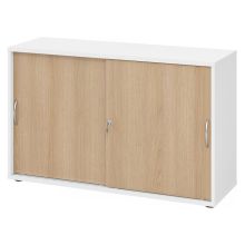 BETA 1752S | Armadietto con porte scorrevoli chiudibili a chiave | 2 altezze - Bianco/Quercia Manico ad arco di metallo