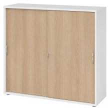 BETA 1753S | Armadietto con porte scorrevoli chiudibili a chiave | 3 altezze - Bianco/Quercia Manico ad arco di metallo