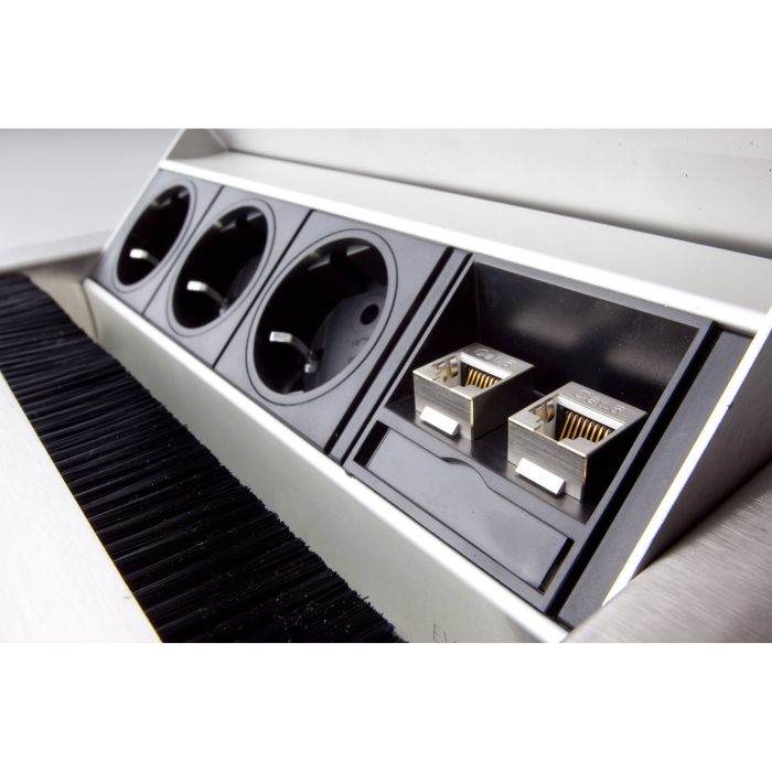 Riteav Piastra Decorativa Con Presa 15A, 2 Porte HDMI E 1 Coassiale - Montaggio Su Scatola Elettrica, Connessione Tool-less, RAV-POWER-3-1008-GYGY